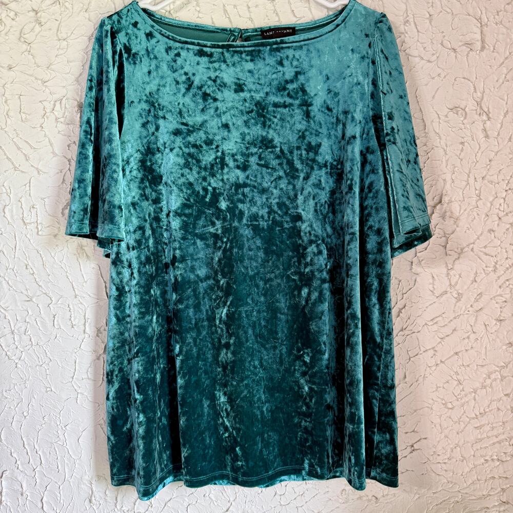 Lane Bryant Crushed Velvet Top 14/16 Teal Green Velour Blouse Plus Size Stretch